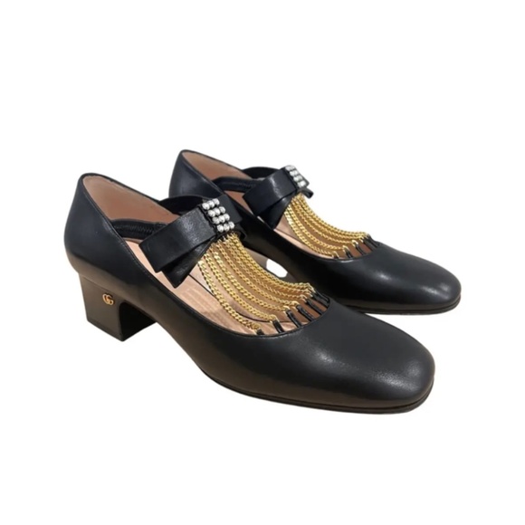 Gucci Bonny Bow crystal Chain Leather Pumps - Picture 1 of 10